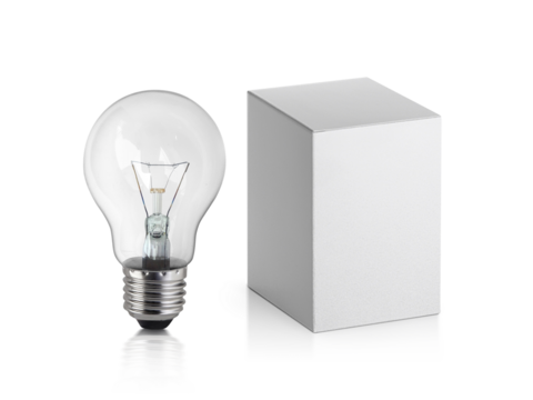light bulb and box, transparent background