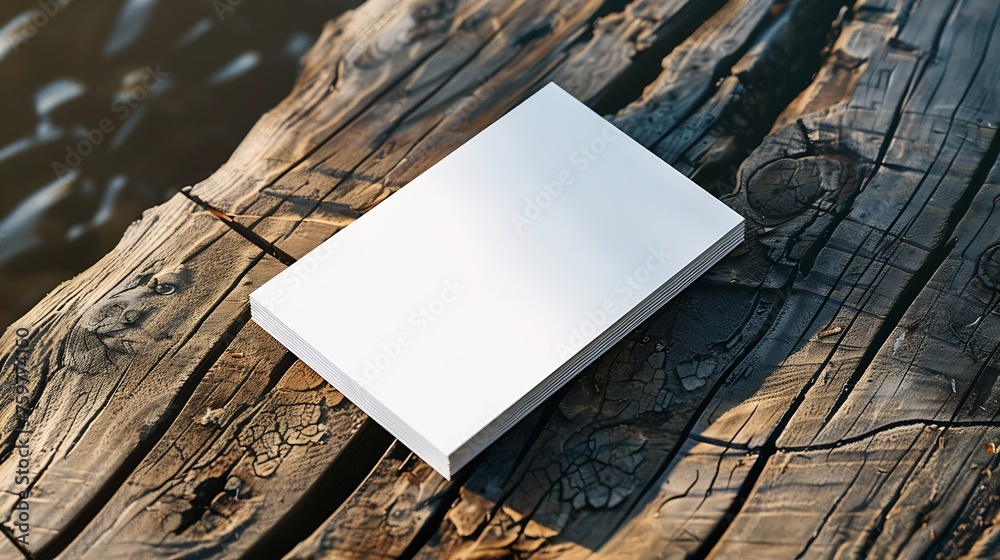 Poster generative ai : clean minimal business card mockup on timber background.