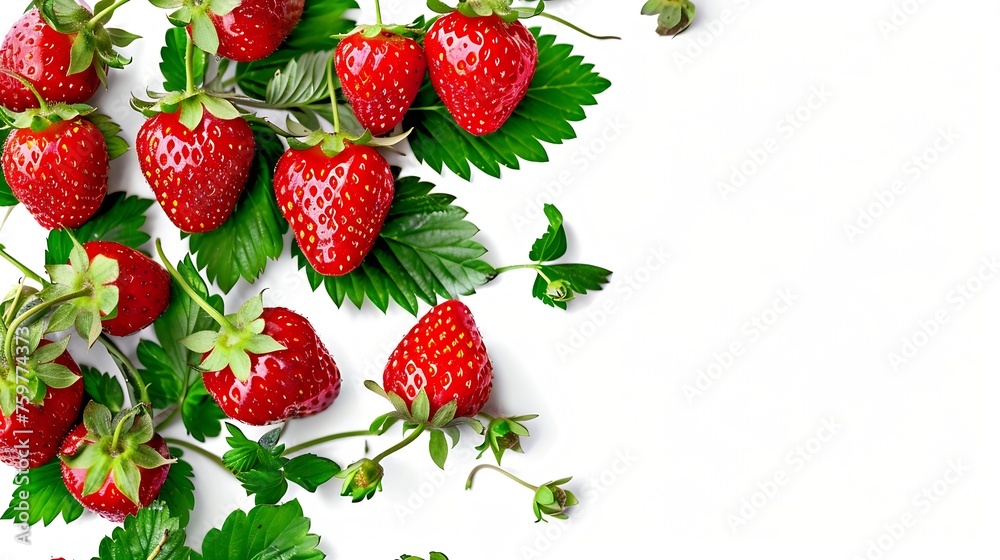 Poster generative ai : ripe strawberries isolated on white background