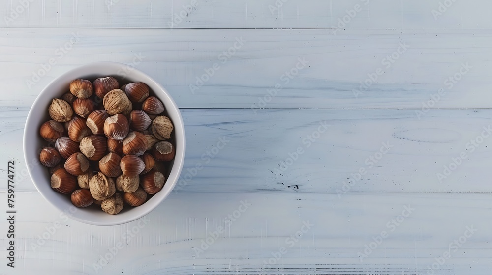 Aufkleber generative ai : mixed nuts in a bowl on white wood background.