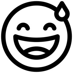 Grinning face with sweat. Editable stroke vector icon.

