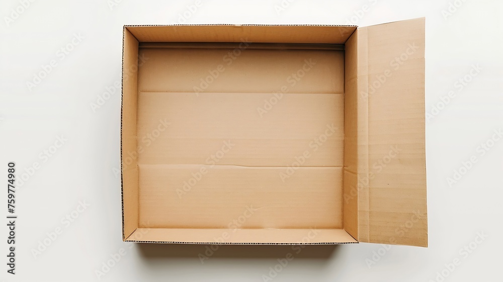 Aufkleber Generative AI : Open empty rectangular cardboard box on white background. Mockup for design and advertising.