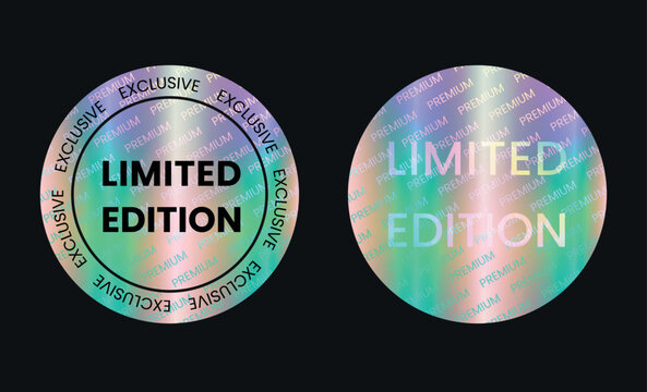 Set of color holographic sticker templates, label with holographic effect. Shiny rainbow emblems Limited Edition. Vector illustration EPS10
