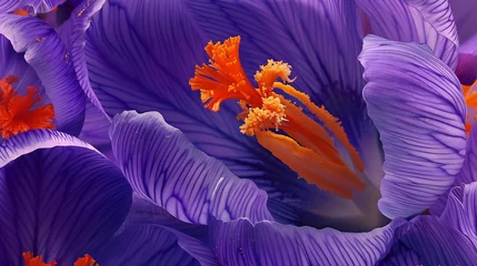 Poster Generative AI : Close up of purple crocus flowers with orange pistil and stamens Arlington, Massachusetts. © The Little Hut