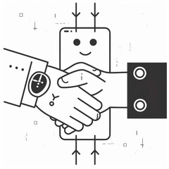 Professional Line Illustration of Human-Robot Handshake in Leadership Training Handbook Gen AI