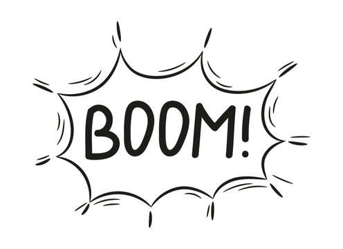 Explosion doodle, bomb element. Comic zap, boom, bam smoke sketch elements.