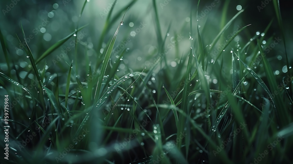 Poster generative ai : grass in the morning wet macro