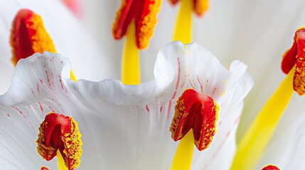 Generative AI : Red stamens and yellow white petals of Lilium candidum, known as Madonna lily,  - obrazy, fototapety, plakaty