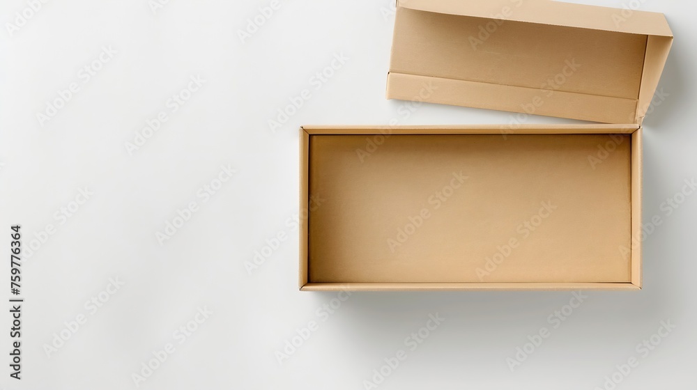 Aufkleber Generative AI : Open empty rectangular cardboard box on white background. Mockup for design and advertising.