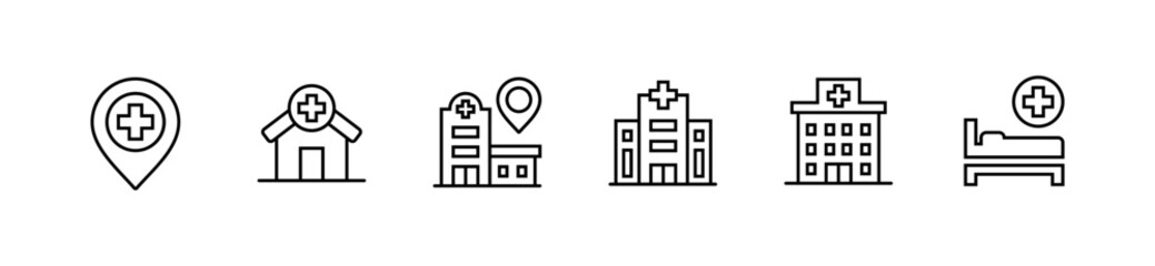 hospital icon set medical hospital buildings architecture vector health care business construction line illustration 