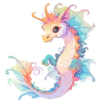 An illustration of a colorful cute hippocamp