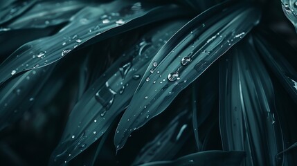 Generative AI : Close up of a water drops on leaves