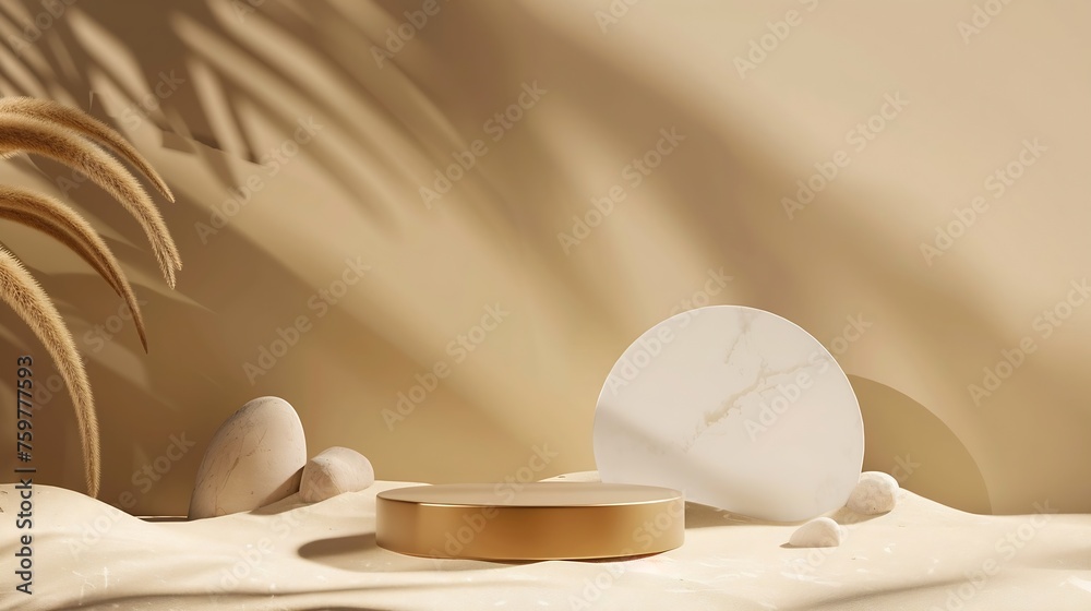 Poster generative ai : 3d podium with brown background for cosmetic