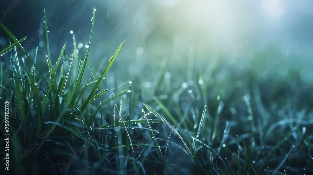 Poster generative ai : grass in the morning wet macro