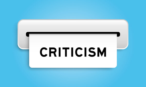 White coupon banner with word criticism from machine on blue color background
