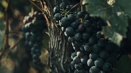 Generative AI : Red wine grapes on its vine ready to be harvested in Italian wine season