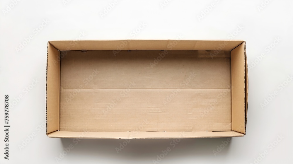Aufkleber Generative AI : Open empty rectangular cardboard box on white background. Mockup for design and advertising.