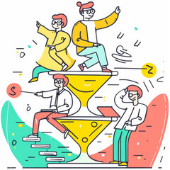 Colorful Line Illustration of Climbers Ascending an Hourglass Gen AI