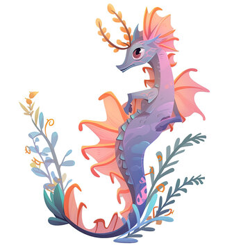 An illustration of a hippocamp among grass
