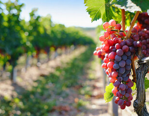 Red grapes in a vineyard harvest