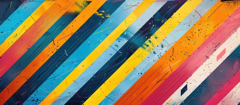 Abstract geometric artwork with vibrant colors and horizontal lines pattern.