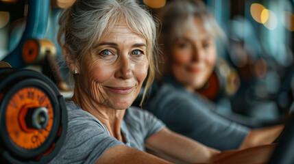 Living Life to the Fittest: Inspirational Elderly Gym-Goers, generated by IA  - obrazy, fototapety, plakaty