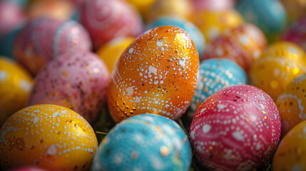 Pile of colorful Easter eggs.