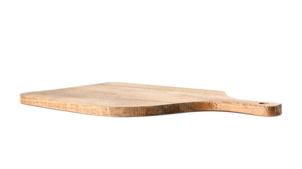 One wooden cutting board on white background
