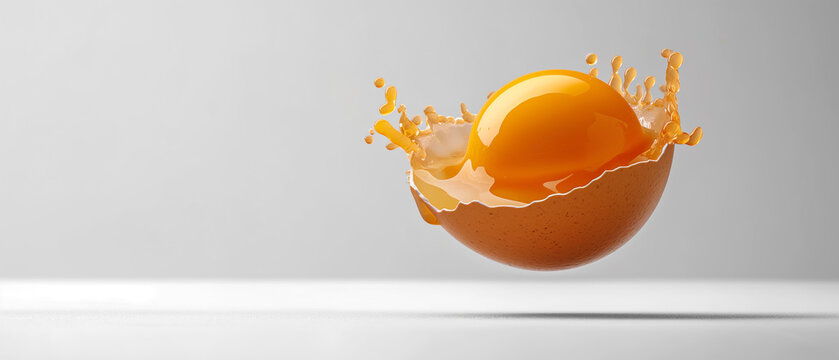 Broken egg shell in half on white background, isolated egg, white shell chicken eggs on white background, protein food ingredients copy space cover banner