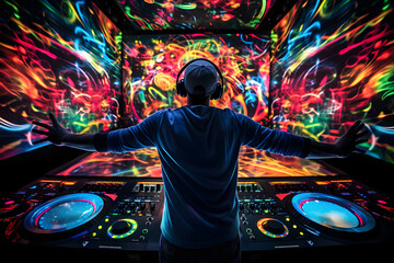 Electrifying Nightlife: DJ Energizing the Dance Floor with Mesmerizing Beats and Vibrant Lights