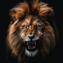 Lion portrait angry fierce looking in camera, king, angry roaring wild animal photography .