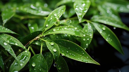 Green Plant With Water Droplets - obrazy, fototapety, plakaty