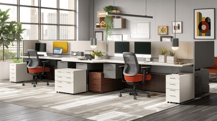 Modern office layouts with organized workspaces