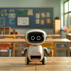 a robot is a teacher at a school for children, abstract illustration, classroom with children and artificial intelligence, Generative AI