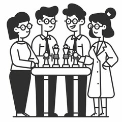 Diverse Team Strategizing Over Chessboard - Leadership Training Handbook Illustration Gen AI