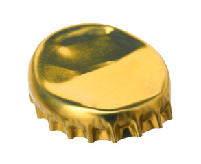 One golden beer bottle cap isolated on white - 759788373