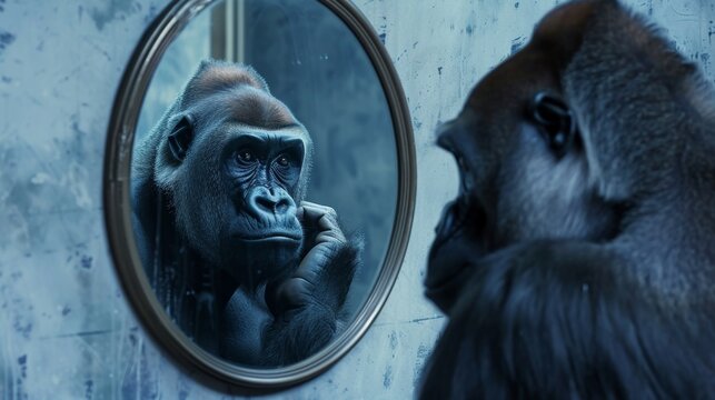 Pensive Gorilla Reflection, A Powerful Image for Wildlife Conservation and Emotional Connection