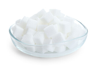 Sugar cubes in bowl isolated on white