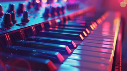 Obraz premium Electric Neon Keyboard in Concert, Perfect for Music and Technology Themes