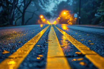 Street Perspective, Night road with guiding lines, Urban Exploration