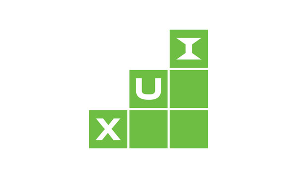 XUI initial letter financial logo design vector template. economics, growth, meter, range, profit, loan, graph, finance, benefits, economic, increase, arrow up, grade, grew up, topper, company, scale