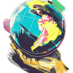 Colorful Globe Connecting Continents in Leadership Training Handbook Illustration Gen AI - obrazy, fototapety, plakaty