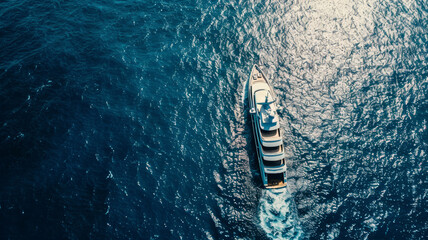 Aerial view of luxury yacht cruising on the sea - 759791311