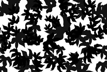 silhouette of a bunch of falling leaves on a white background