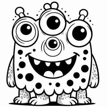Coloring page of a happy monster with a big smile