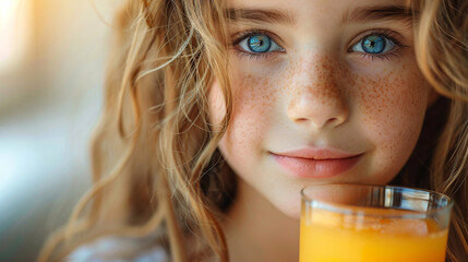 Young Girl Holding Glass of Orange Juice