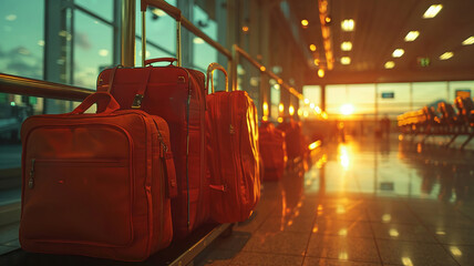 Travel bags on a carousel in early morning airport