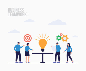 People working in a table meeting as Teamwork Business collaboration and discussion landing page illustration