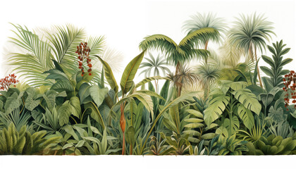 tropical scene, isolated, white background.