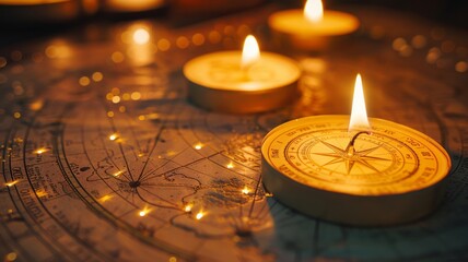 Obraz na płótnie Canvas Mystic astrological chart under soft candlelight